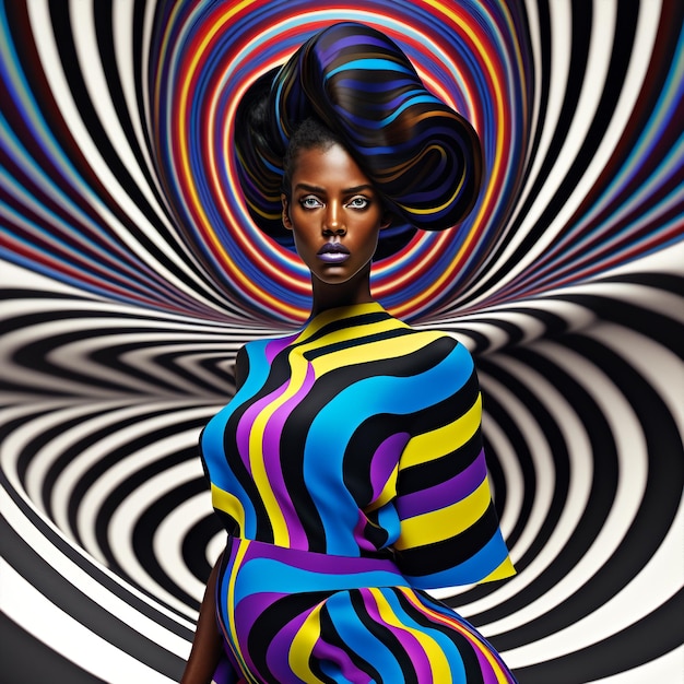 Portrait de mode d'art optique ai générative jeune femme noire posant