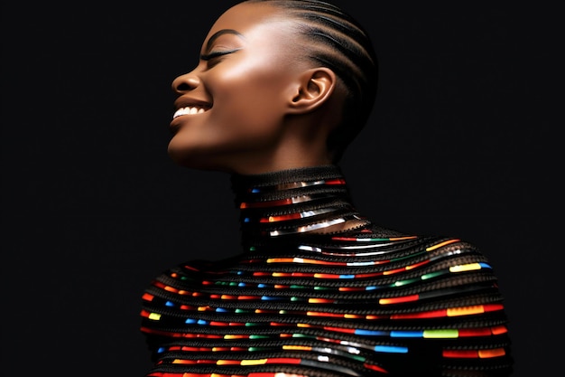 Portrait de mode d'une belle femme afro-américaine avec des néons brillants