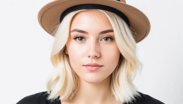 Portrait de mode blonde souriante jeune fille portant un chapeau