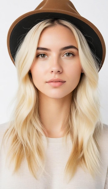 Portrait de mode blonde souriante jeune fille portant un chapeau
