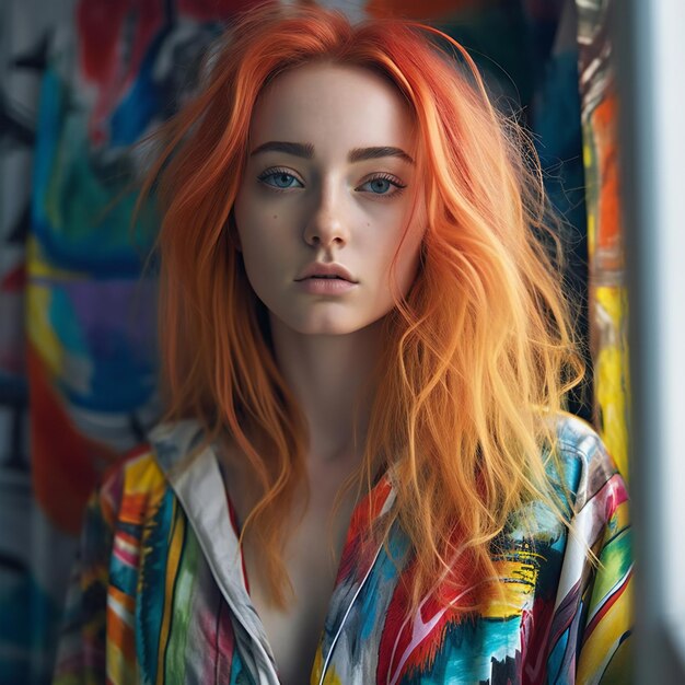 Portrait de mode d'une jeune et belle femme rousse avec des taches de rousseur