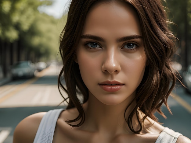 Portrait de mode de vie d'été d'une femme hipster élégante marchant dans la rue ai génératif