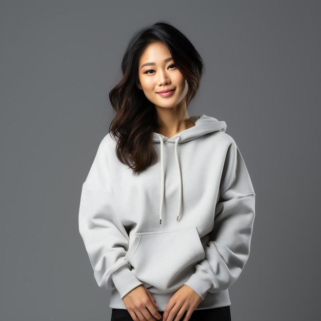 Portrait d'un modèle asiatique en sweat-shirt confortable