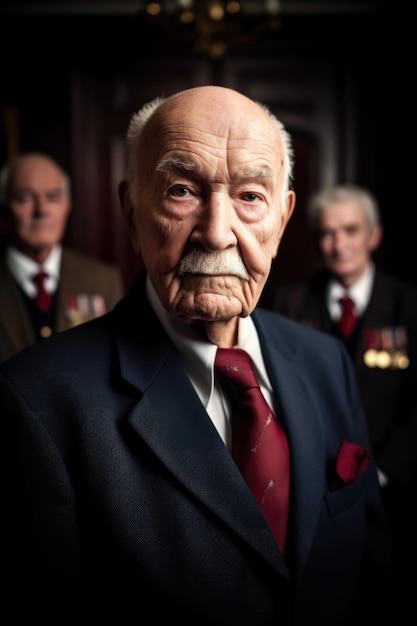 Portrait d'un monsieur senior avec ses collègues debout en arrière-plan