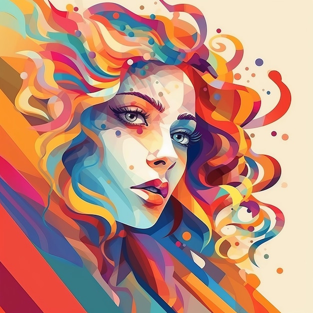 Portrait multicolore d'une femme Generative AI