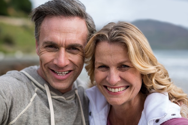 Portrait, mûrir, couple, plage