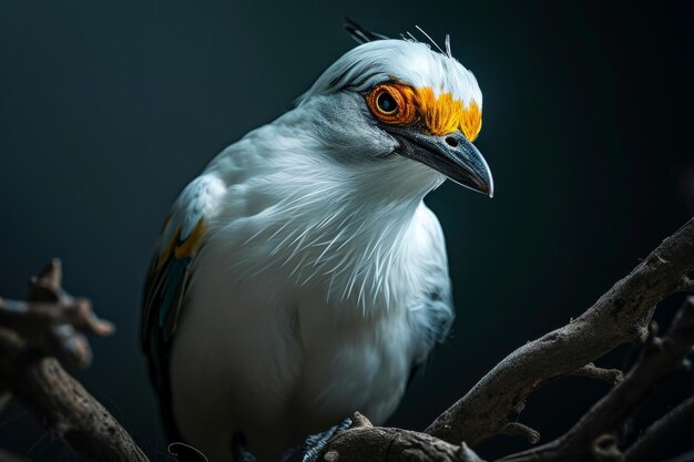 Photo portrait mystique de bali starling debout dans l'espace de copie du studio pour le texte sur fond noir