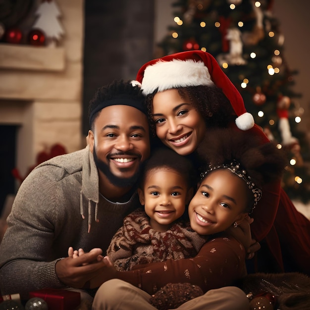 portrait de noël famille heureuse plancher de la maison se liant ensemble sourire de noël visage parents avec enfant i