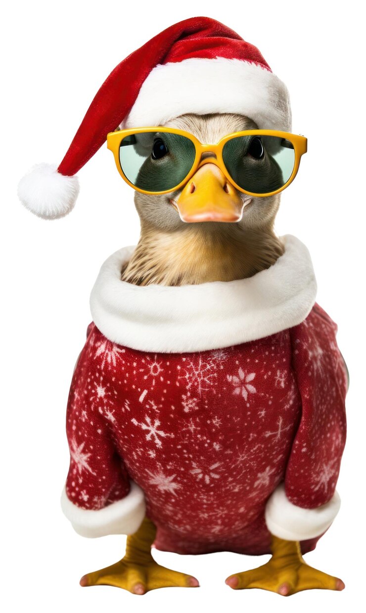 Photo portrait de noël avec des lunettes de soleil de canard de png