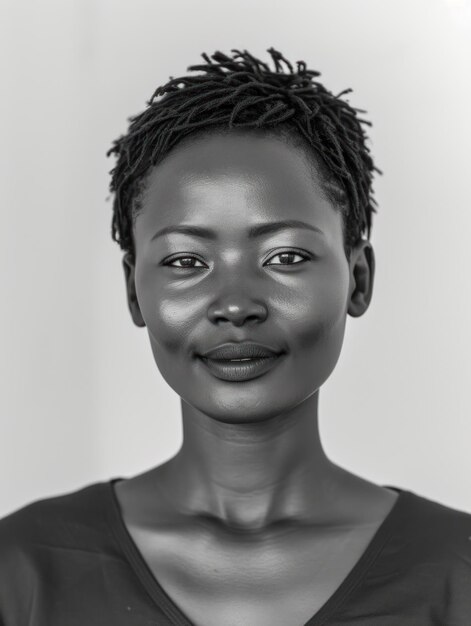 Photo portrait en noir et blanc d'une belle femme africaine androgyne