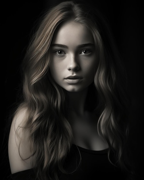 Photo portrait noir et blanc d'une belle jeune femme