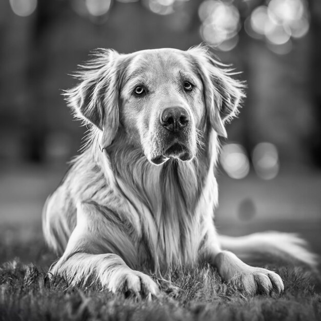 Portrait noir et blanc du golden retriever