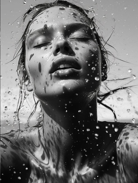 Portrait en noir et blanc d'une femme dans l'eau