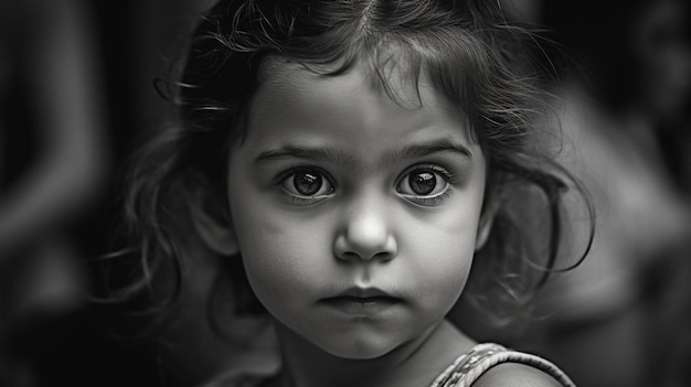 Un portrait en noir et blanc d'une petite fille