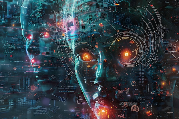 Portrait numérique abstrait avec des éléments futuristes