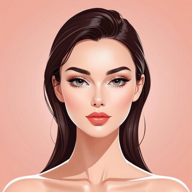 Portrait numérique d'une belle femme brune à la peau claire et aux cheveux bien entretenus en gros plan