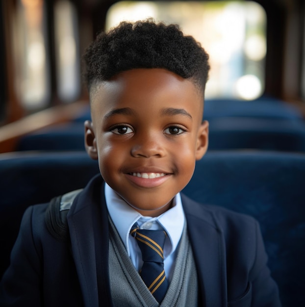 Portrait of a smiling happy écolier multiethnique élémentaire vêtu d'un uniforme d'esprit formel de l'école