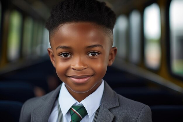 Portrait of a smiling happy écolier multiethnique élémentaire vêtu d'un uniforme d'esprit formel de l'école