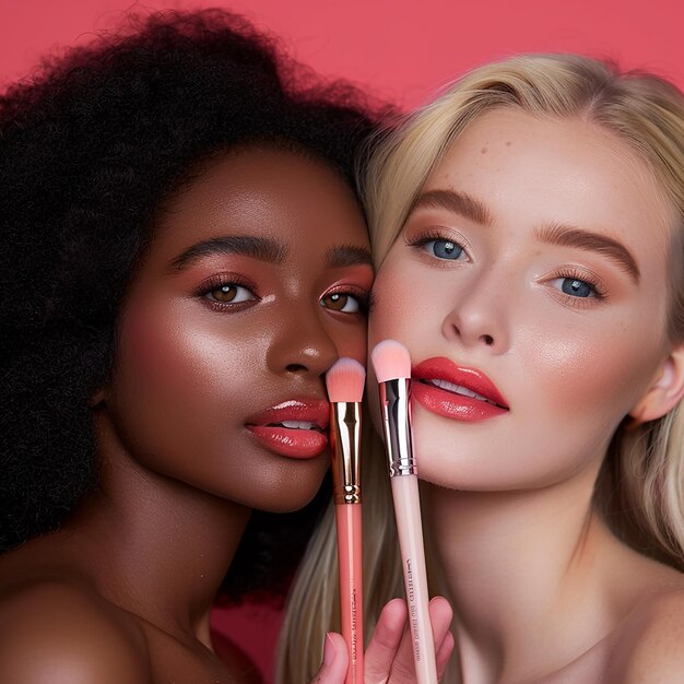 Photo portrait of women modeling valentines day makeup