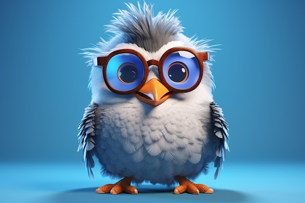 Photo portrait d'oiseau 3d dans des lunettes élégantes