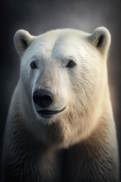 Portrait d'ours arctique sur fond sombre AI Generative