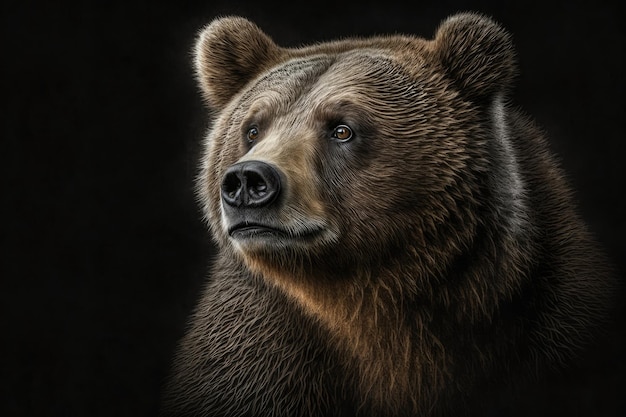 Portrait d'un ours sur fond noir