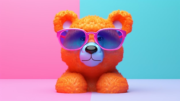 Portrait d'ours en jouet drôle et mignon avec des lunettes ai générative