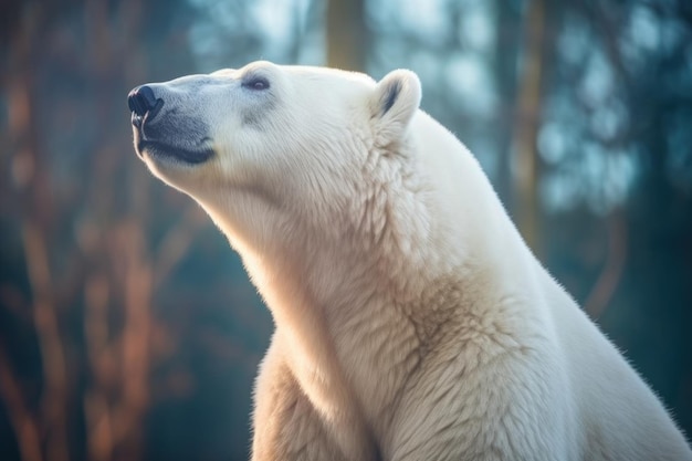 Portrait d'un ours polaire sur fond bleu