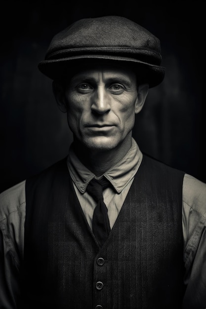 Photo portrait d'un ouvrier des années 1900 en noir et blanc