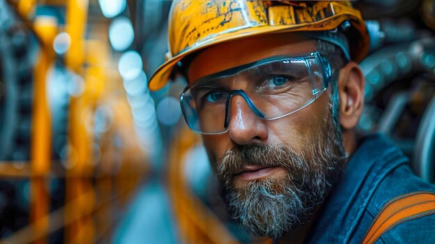 Portrait d'un ouvrier en casque sur un chantier de construction