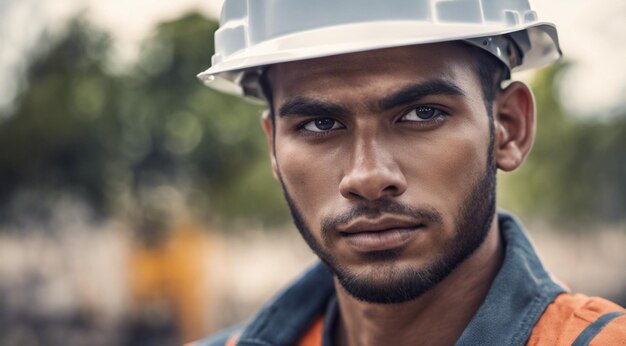 Photo portrait d'un ouvrier de la construction ouvrier acharné au travail portrait d'un homme avec un casque ouvrier acharré