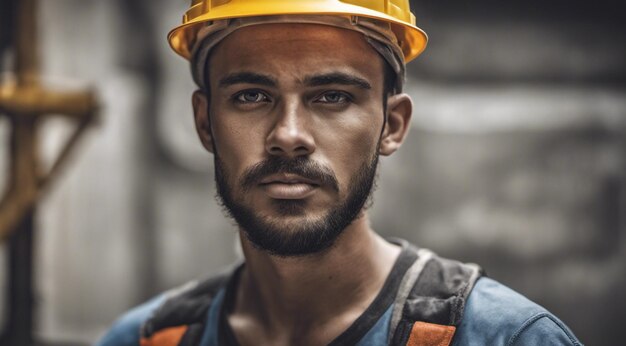 Photo portrait d'un ouvrier de la construction ouvrier acharné au travail portrait d'un homme avec un casque ouvrier acharré