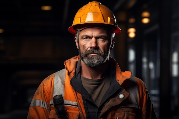 Portrait d'un ouvrier du bâtiment en équipement industriel