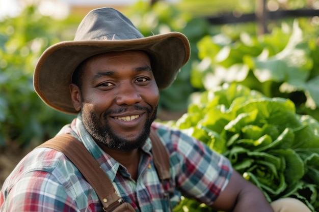 Photo portrait d'un ouvrier fermier noir féroce générez ai