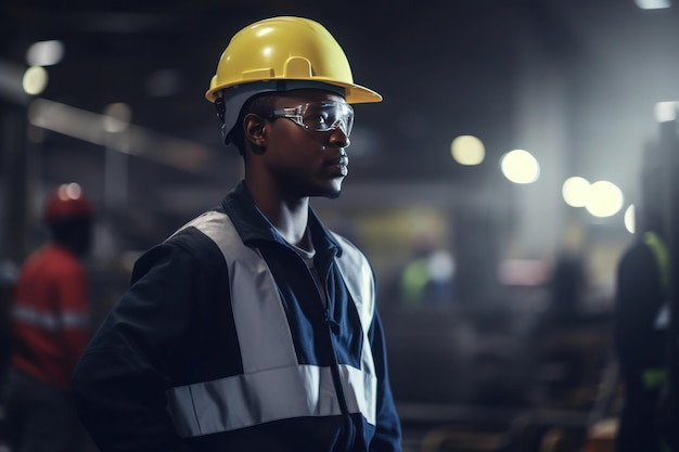 Portrait d'un ouvrier d'usine afro-américain généré par ai