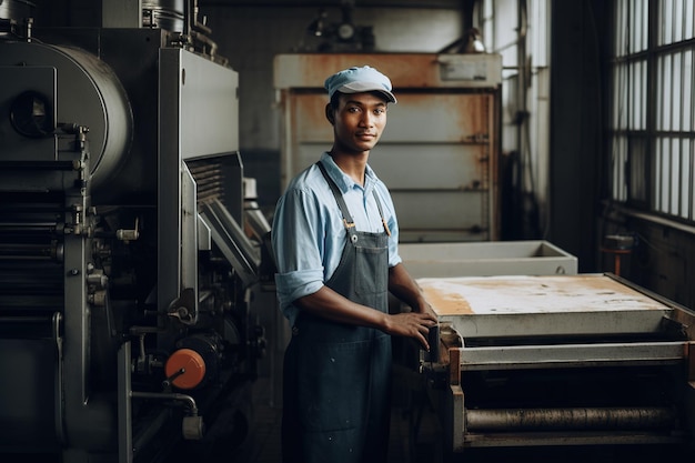 Portrait d'un ouvrier d'usine sur le lieu de travail à la machine Generative AI