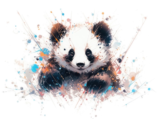 Photo portrait de panda avec une ia générative d'explosion de couleurs abstraites