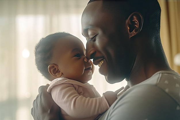 Portrait d'un papa aimant souriant avec un joli bébé heureux à la maison créé avec l'IA générative