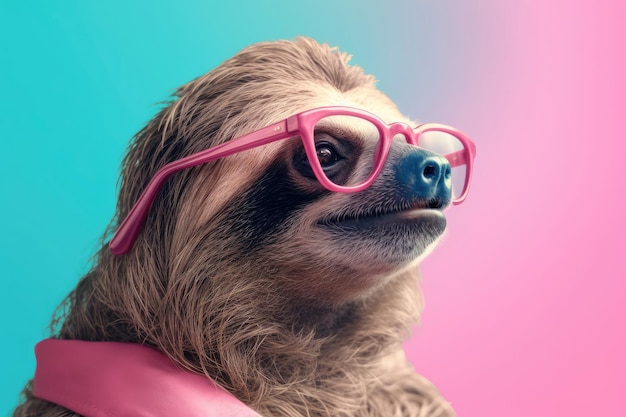 Portrait d'un paresseux portant des lunettes roses Generative AI