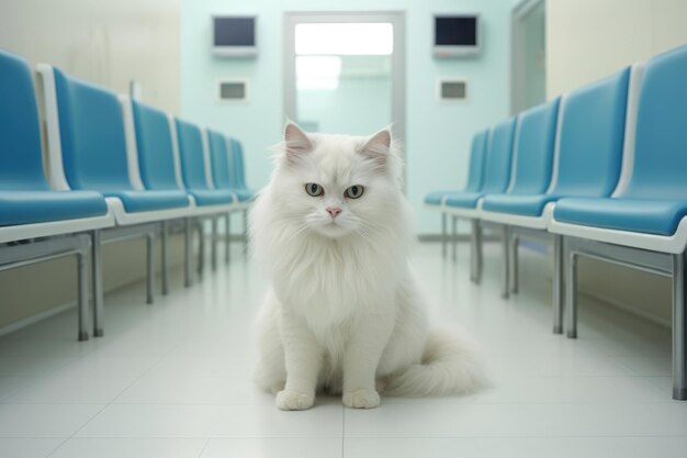 Portrait d'un patient chat dans une clinique vétérinaire visitant un vétérinaires pour un examen médical