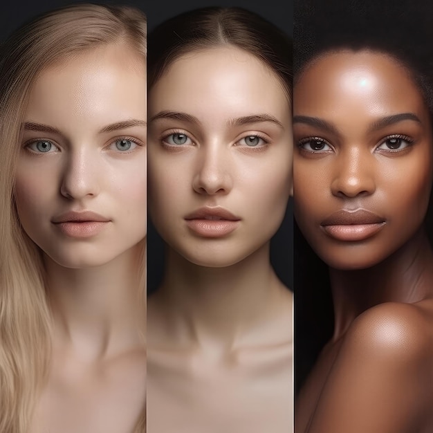 Portrait de peau de jeunes femmes avec différents types de peau