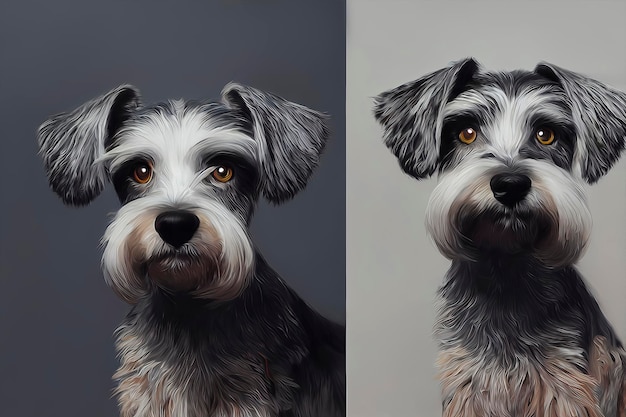 Portrait peint d'un chien schnauzer