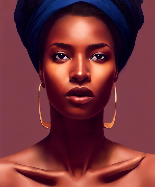 Portrait Peinture Numérique D'une Femme Africaine