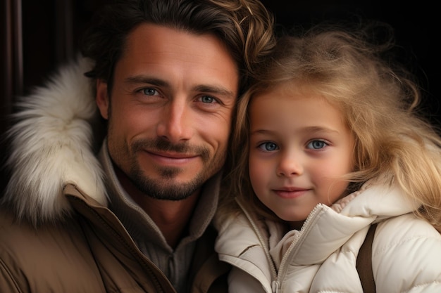 Portrait de père et de fille en tenue d'hiver