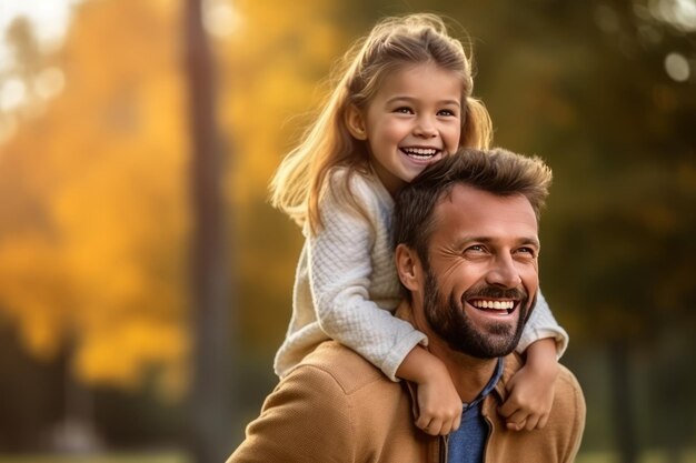 Portrait d'un père heureux et de sa petite fille dans le parc