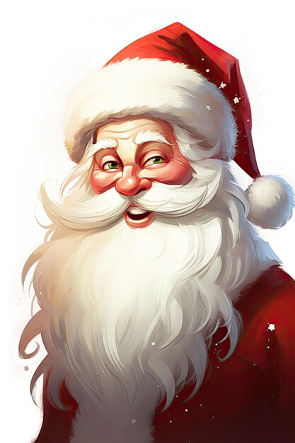 Portrait de personnage du Père Noël souriant avec une boîte à cadeaux illustration numérique verticale pour Noël