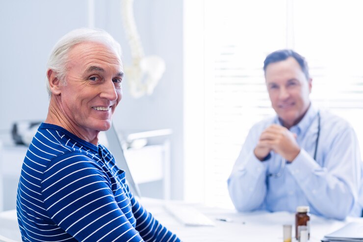 Portrait, personne agee, patient, Sourire, clinique