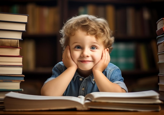 Portrait de personne caucasienne masculine éducative étudiant élémentaire lire un livre garçon petit enfant enfant mignon élève étudiant écolière apprendre l'école jeune connaissance enfance
