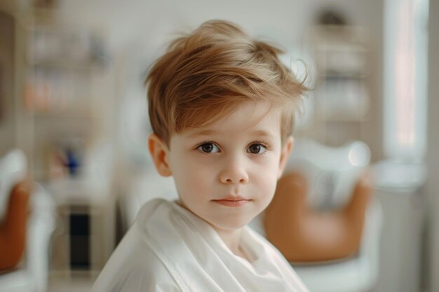Portrait d'un petit garçon dans un barbier