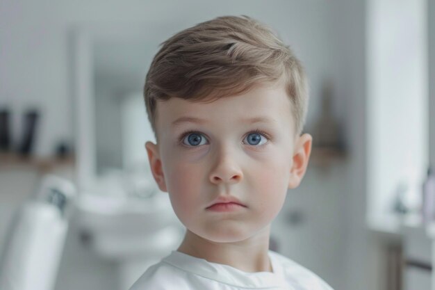 Portrait d'un petit garçon dans un barbier